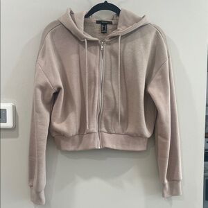 Forever 21 Women's Beige Cropped Zip-up Hoodie